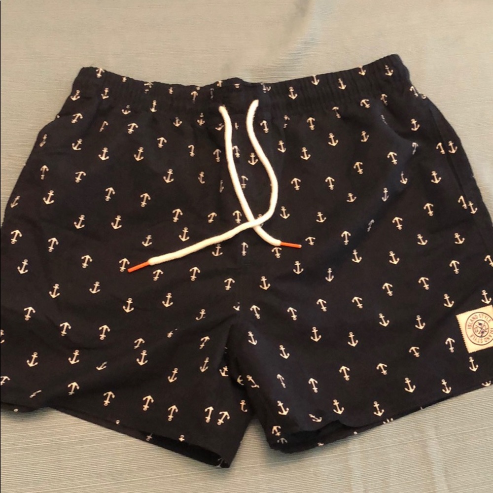 Navy blue, bathing trunks with anchor pattern